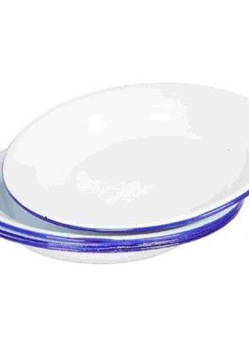 4 Pcs Enamel Plates and Bowls White Serving Platters Food