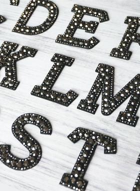 Black Rhinestones 26 Alphabet Letters ABC Sew Iron On Patche