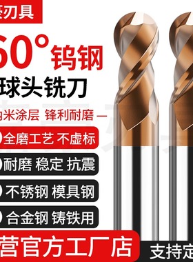 60度钨钢球刀硬质合金R型立铣刀2刃钢用涂层球形加工中心数控刀具