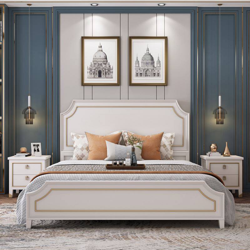 美式轻奢实木床法式公主床现代简约1.8m双人大床样板房储物高箱床