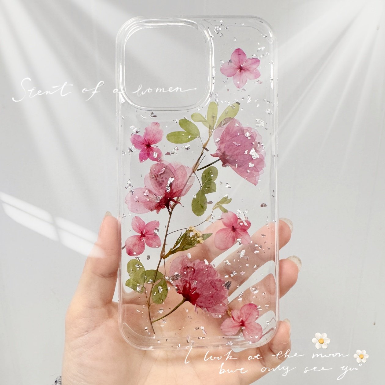 苹果16手机壳干花滴胶真花透明小众适用iPhone15保护套14