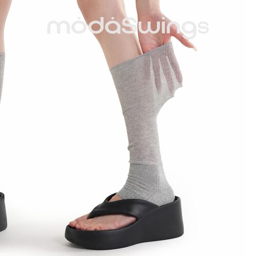 ModaSwings夏季薄款踩脚堆堆袜套女色百搭木耳花边半掌小腿袜灰