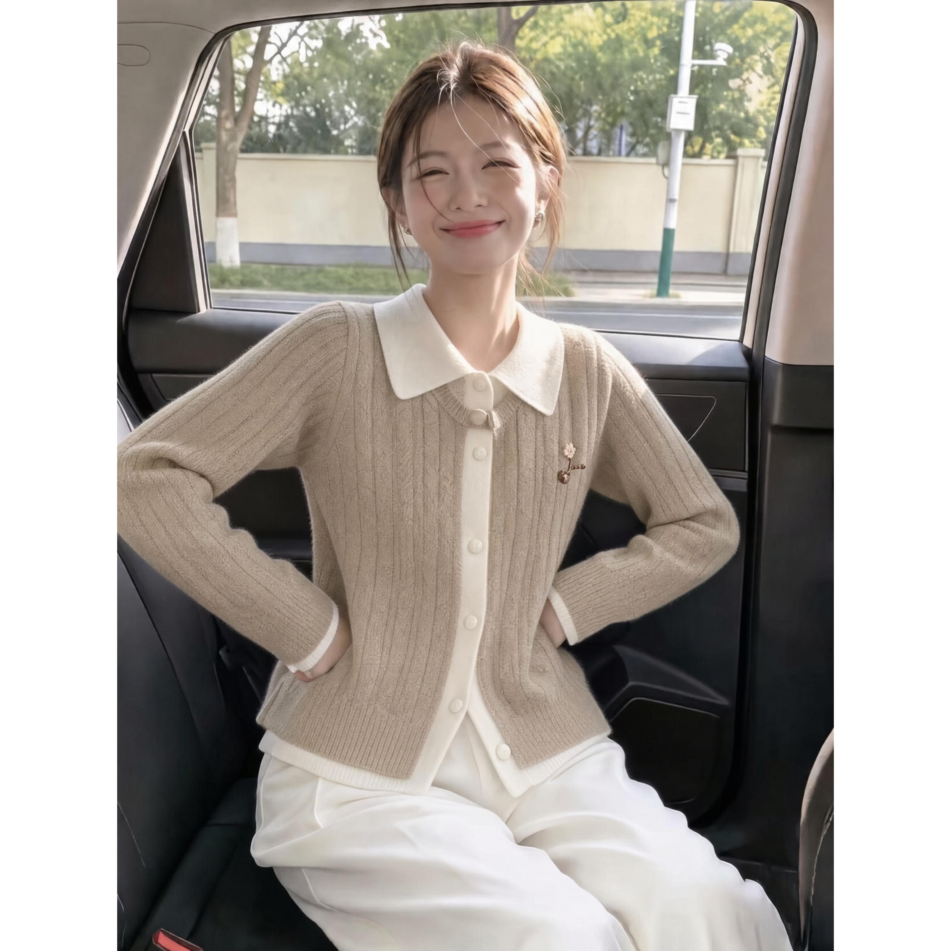 翻领假两件软糯毛衣女2026秋冬新款设计感麻花针织衫短款叠穿上衣