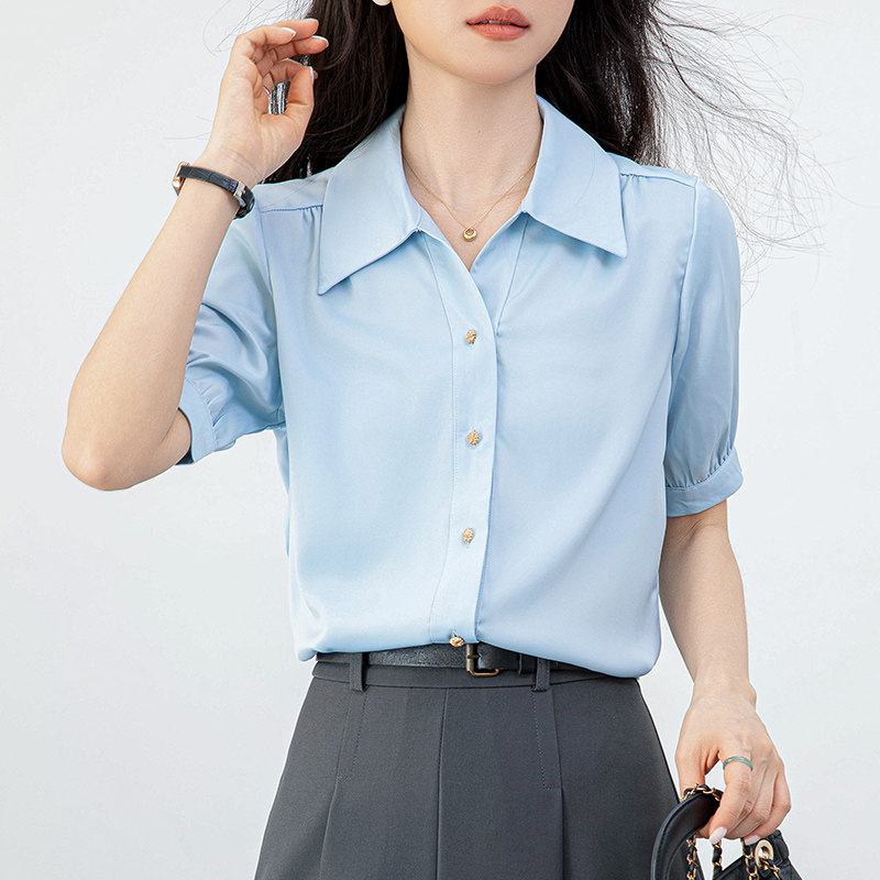法式V领短袖衬衫女夏季2026年新款通勤面试职业正装上衣