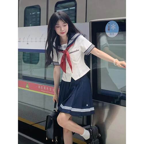 澜岛中水玉夏服日系水手领JK制服女套装a字裙学生显瘦