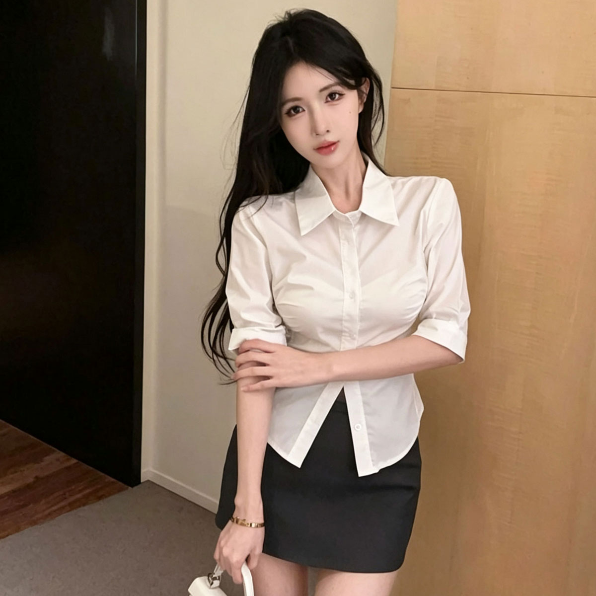 纯欲jk制服套装白色收腰衬衫别致气质上衣高腰包臀短裙