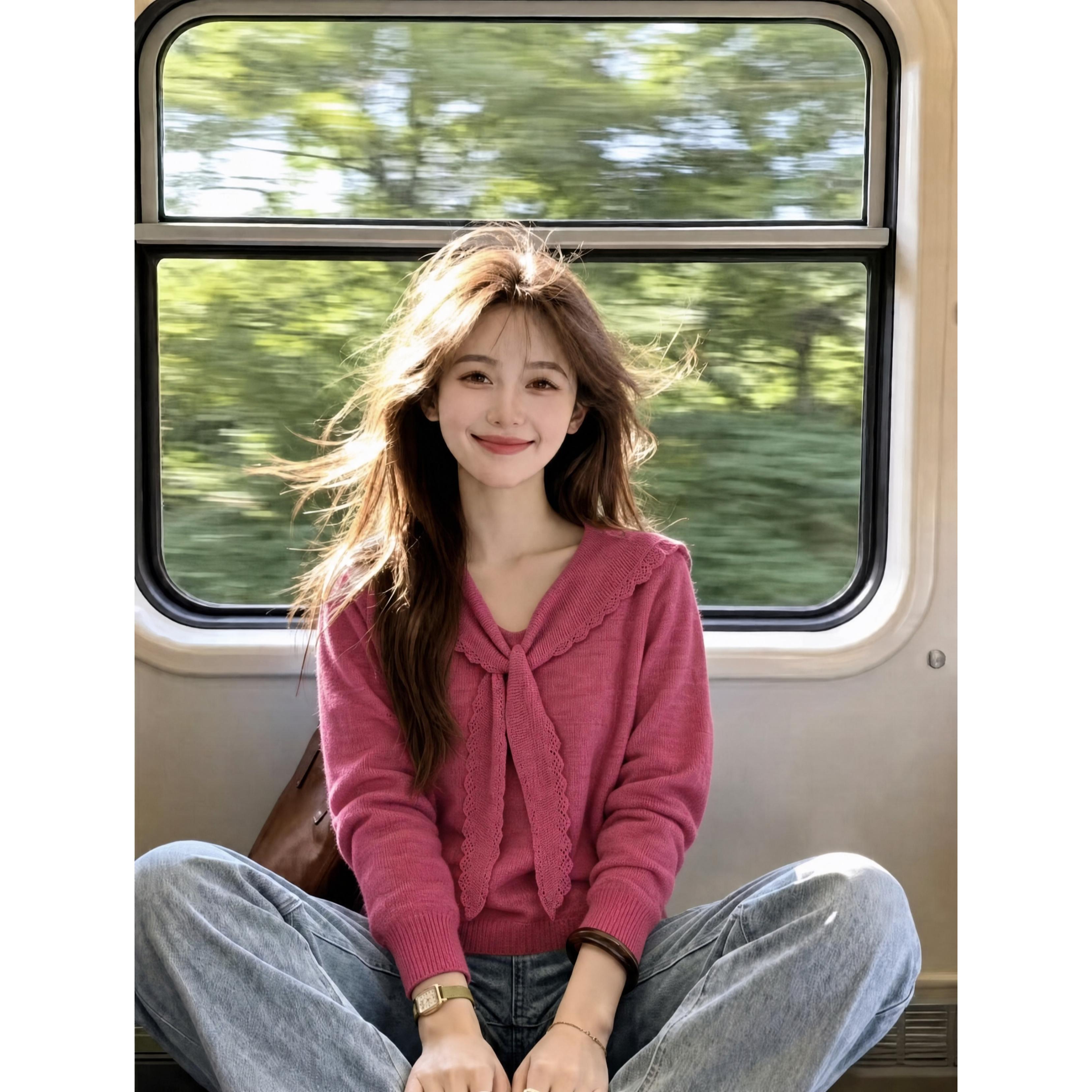 新款正肩娃娃领长袖针织衫女早秋学院风外套超好看设计感减龄上衣