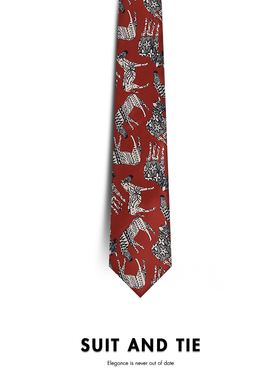 SUITANDTIE高档结婚婚礼新郎商务男休闲韩版复古红色窄版手打领带