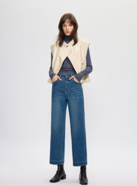 YC遇初337【四面弹】秋季九分直筒牛仔裤女修身显瘦阔腿休闲裤子