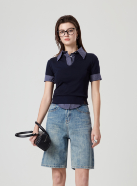 YC遇初 159春夏浅蓝色五分裤2025美式新款高腰宽松牛仔短裤子