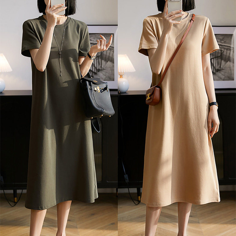 感素色穿搭 短袖/无袖连衣裙中长款宽松杭州四季青女装秋夏季