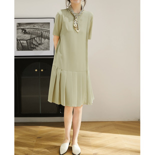 法式 感三醋酸连衣裙4色 中长款 夏季 复古 高端百褶裙子2025女装