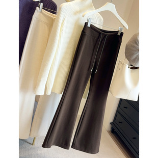 秋冬新款女式仿羊绒松紧高腰显瘦休闲马蹄微喇裤