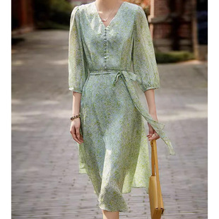 新款 温柔真丝碎花裙 茶歇裙子2025夏季 法式 高端桑蚕丝连衣裙