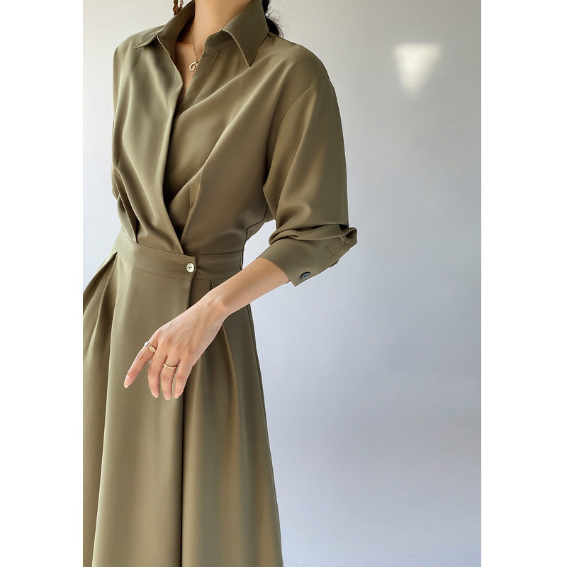 感法式设计感连衣裙气质通勤长裙子夏秋季长袖杭州四季青女装