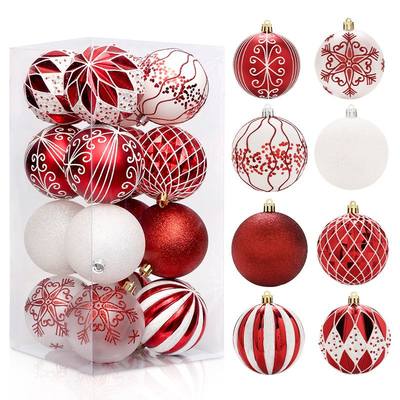 圣诞节装饰品16/套红白异形彩绘圣诞球挂饰套装圣诞树挂件配饰