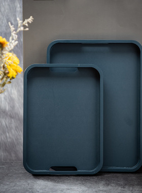 莫兰迪蓝色杯架沥水盘茶具托盘家用轻奢北欧酒店水果竹木双耳茶盘