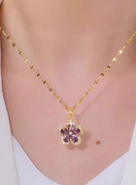 新款花朵项链女轻奢小众紫色