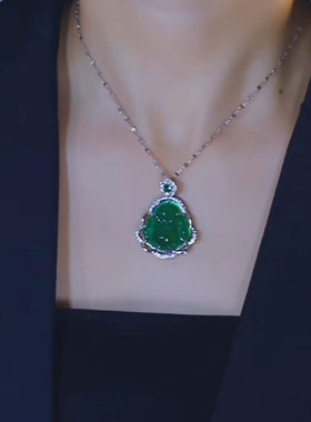 2026新款爆款高级感简约铜合金绿色佛项链女轻奢设计感银色锁骨链