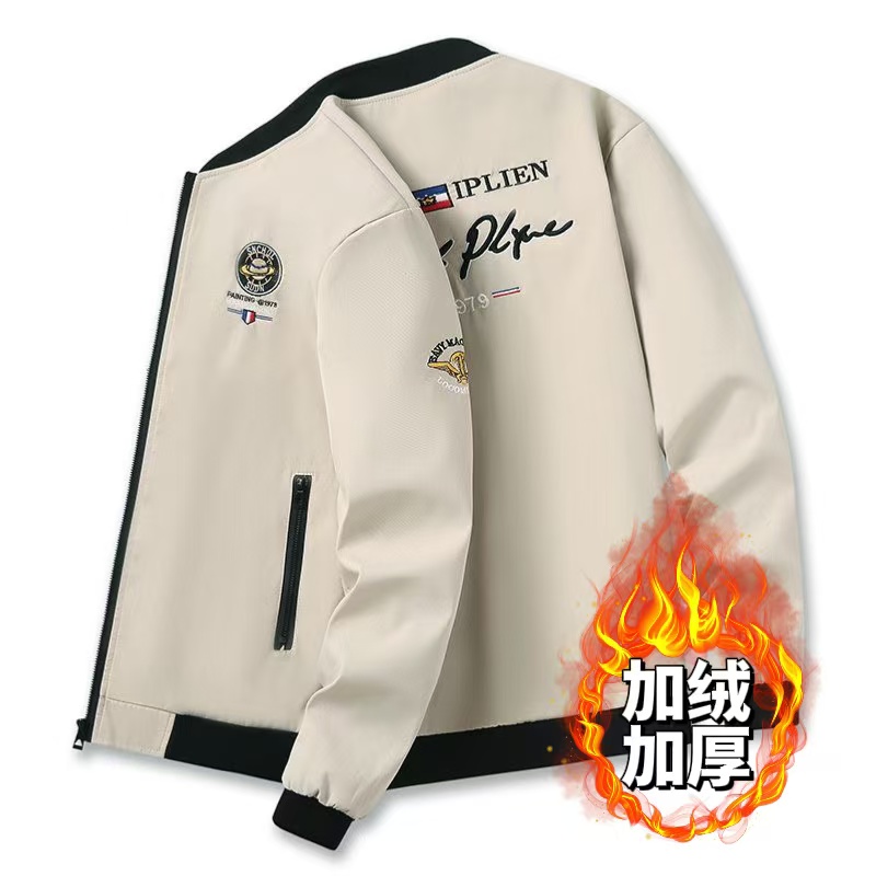 秋冬季男士外套加绒加厚棉衣休闲保暖修身青年帅气刺绣时尚棒球服