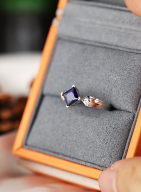 艺升缘珠宝剑·男戒定制S925银镶嵌培育蓝宝石 男士钻戒原创设计