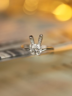 艺升缘珠宝兔兔戒指定制S925银一克拉莫桑石女士钻戒原创设计