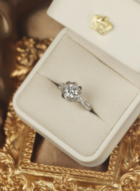 艺升缘珠宝玫瑰喷泉戒指定制S925银一克拉莫桑石女士钻戒原创设计