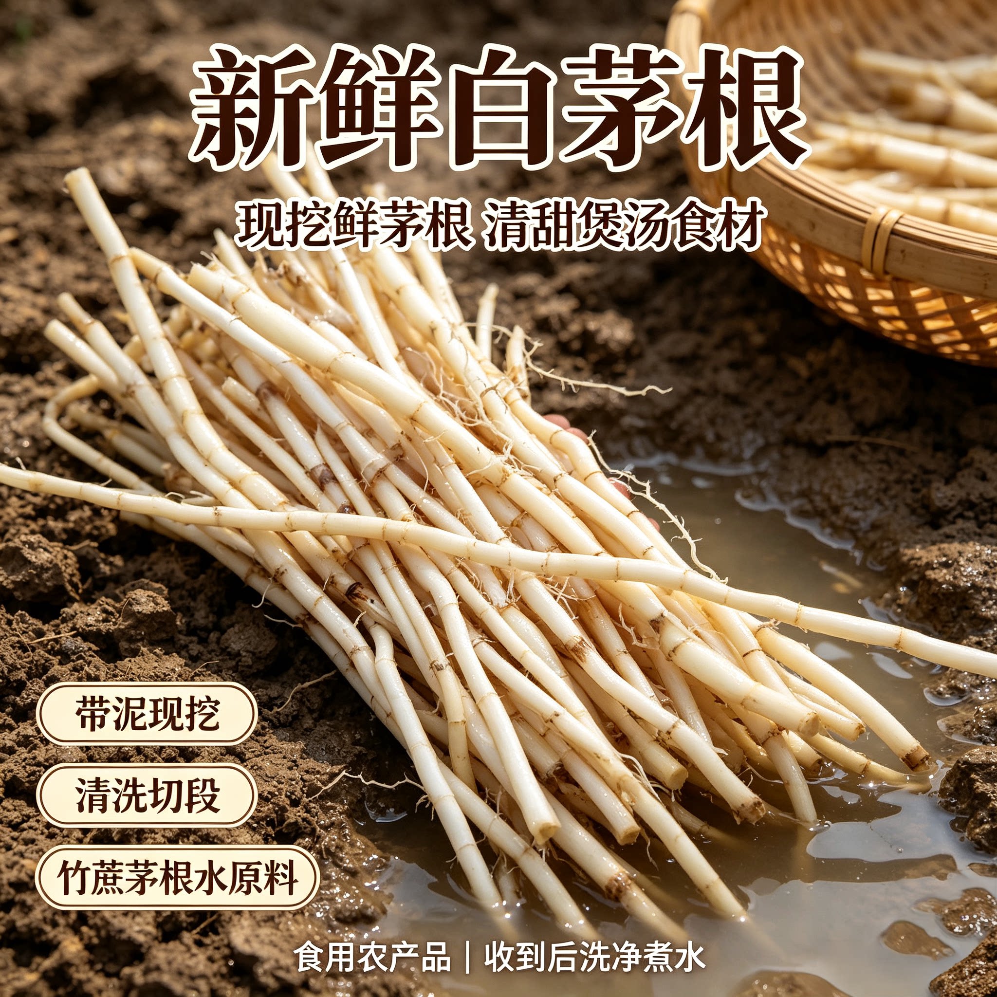 江西现挖鲜茅根白茅根500g去皮