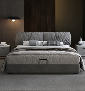 CBD官方免洗科技磨砂布艺床简约现代主卧1.8米双人婚床大象耳朵布