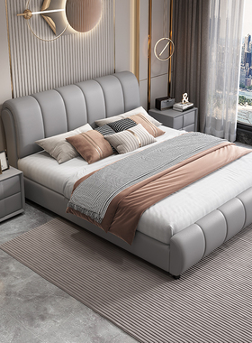 CBD官方皮床主卧双人床1.8米现代简约科技布床1.5米实木框架高箱