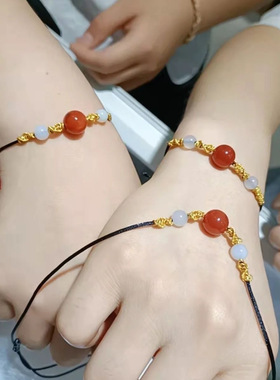 抖音同款相思豆天然红玛瑙手链珠情侣款挂绳项链手绳吊坠周大