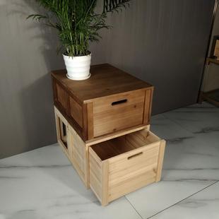 实木复古抽屉木箱卧室书房组合储物柜多层床头柜夹缝柜收纳箱定制