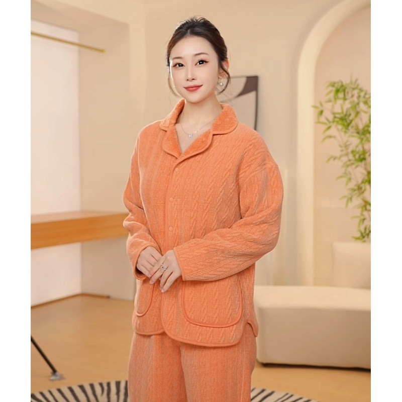 橙线女士雪尼尔双面穿家居服