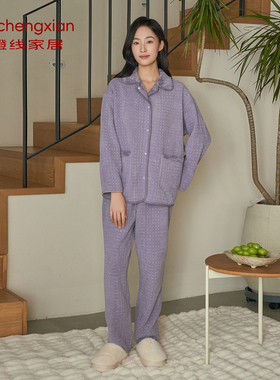 【直播】橙线情侣睡衣套装秋冬加绒双面穿雪绒花保暖家居服E83026