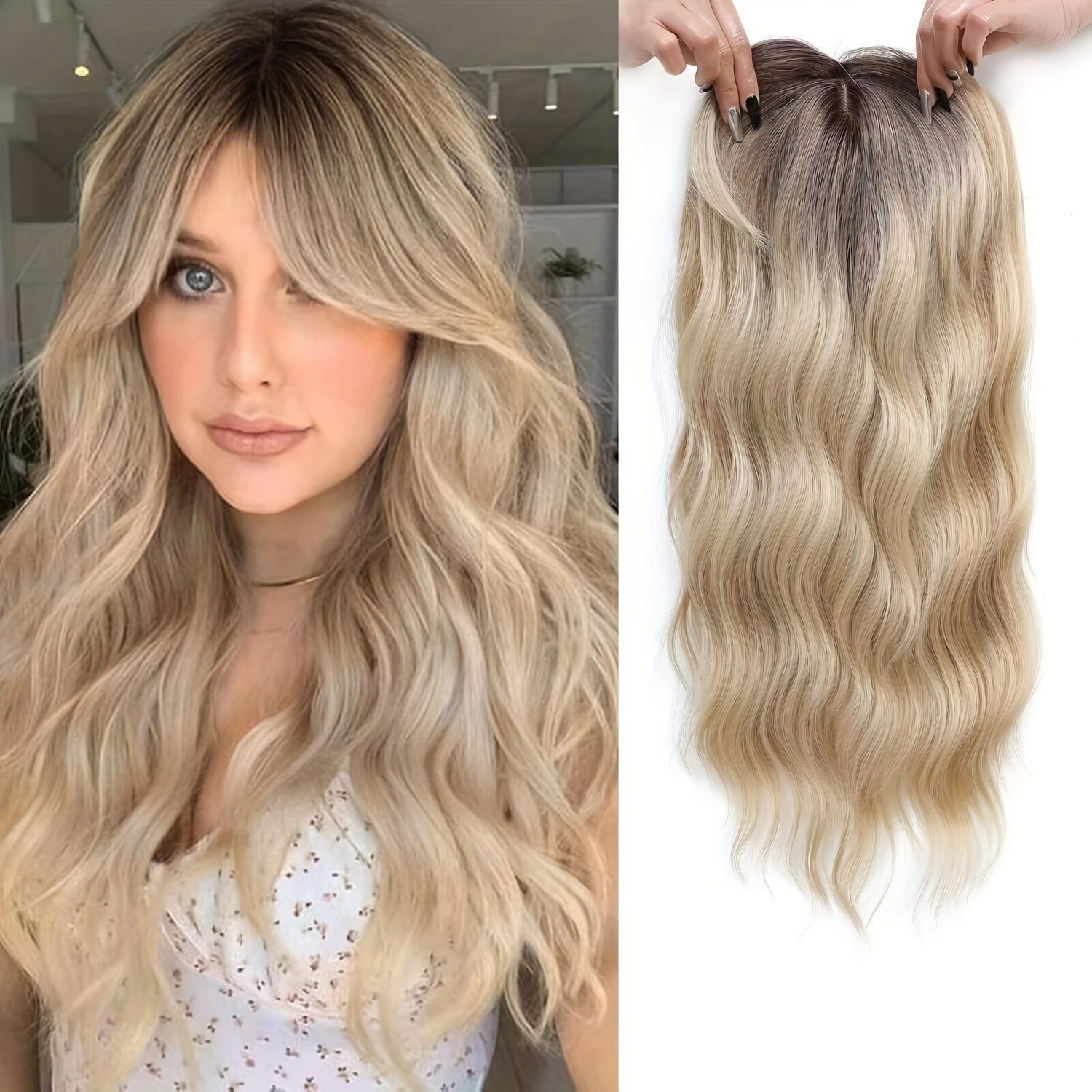 热卖欧美女士头顶补发块水波纹长卷发化纤补发块遮白发增发量,美发护发/假发,卷发片,淘宝优惠券,粉丝福利购,淘宝优惠卷