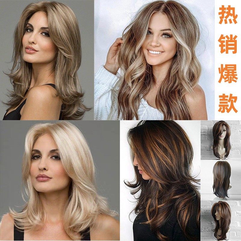 欧美外贸假发全头套女大波浪中分长刘海长卷发渐变合成假发套wigs,美发护发/假发,卷发片,淘宝优惠券,粉丝福利购,淘宝优惠卷