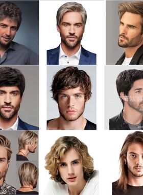 男士跨境速卖通假发欧美棕灰色斜分厂家直销wig假发男外贸亚马逊