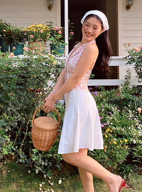 ooh itch痒痒「独家重工艺」白色蕾丝半身裙法式a字高腰短裙伞裙