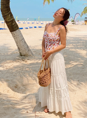 ooh itch痒痒「朱莉系列」白色半身裙复古百搭高腰长裙法式蛋糕裙