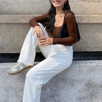 ooh itch痒痒 休闲裤女宽松直筒高腰长裤橡筋腰头卫衣裤运动裤