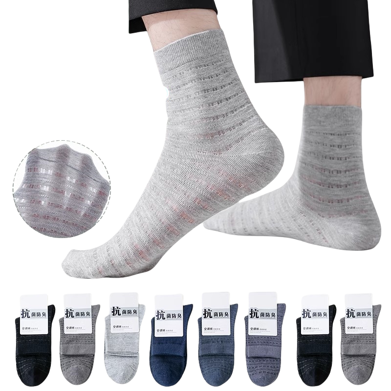 夏季袜子男薄款纯棉防臭防脚气网眼空调袜透气夏天男士运动中筒袜