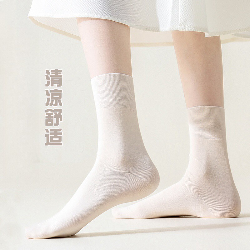 纯棉中筒袜子女士春夏薄款堆堆袜防臭吸汗秋季透气全棉小皮鞋长袜