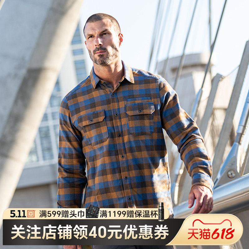 5.11户外磨毛格子衬衣春秋保暖莱斯特男511长袖衬衫72532【福利】