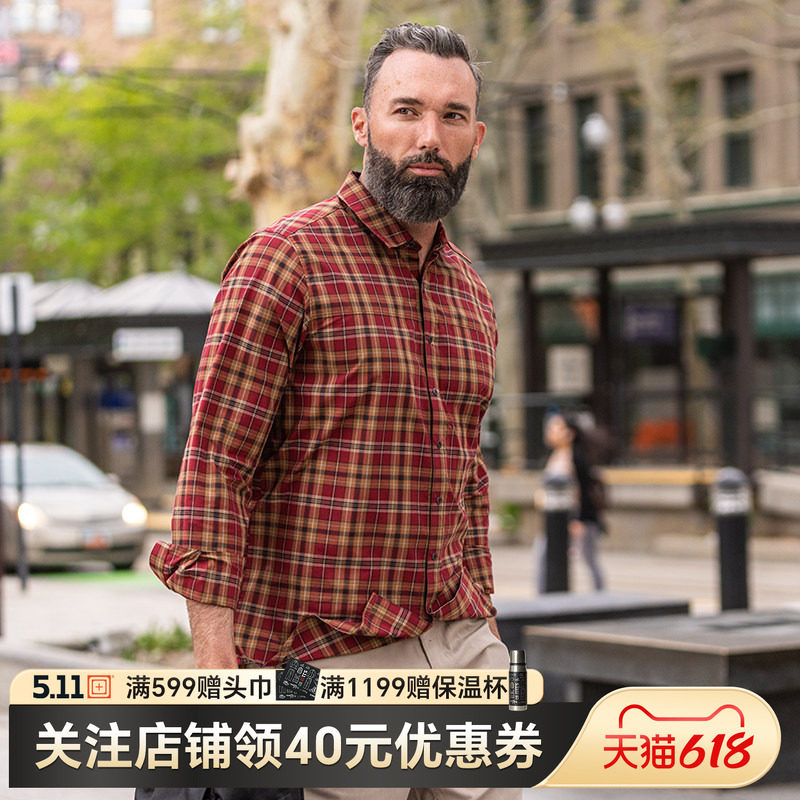 5.11户外春秋薄款衬衣511格纹伊戈尔男长袖衬衫72529【福利款】