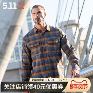 5.11户外磨毛格子衬衣春秋保暖莱斯特男511长袖衬衫72532【福利】