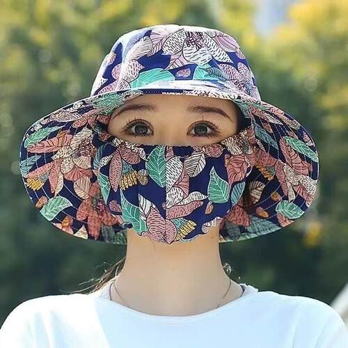 下单立减50】一体防晒帽新款帽子口罩防晒透气采茶遮阳帽头部防护