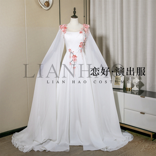 恋好演出服白色水袖 重工刺绣礼服独唱显瘦艺考演出舞台表演文艺汇