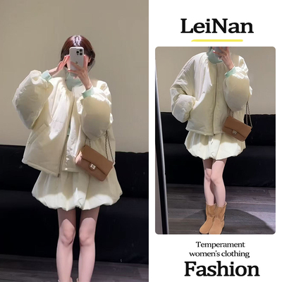 2025新款法式气质宽松圆领棉衣女