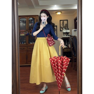 2025新款法式气质连衣裙长裙收腰在逃公主裙子迪士尼穿搭女装秋季