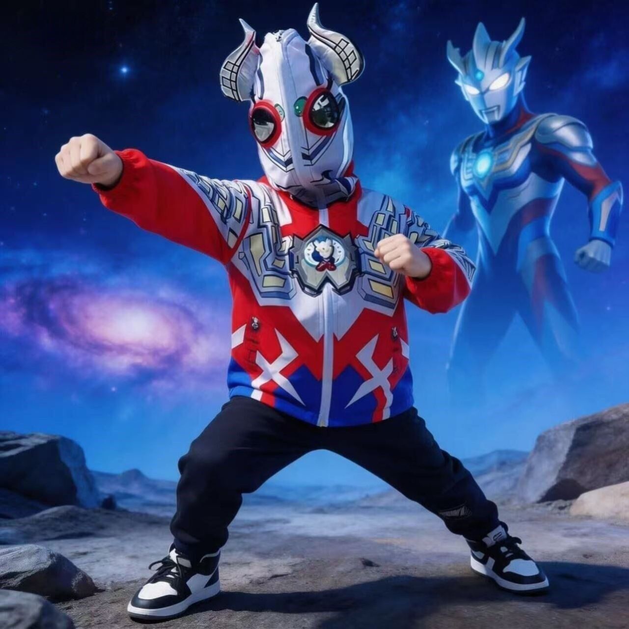 2026新款男童赛罗奥特曼亮灯冲锋衣春秋季儿童连帽带眼镜薄款外套